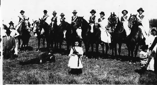 Hungarian settlers on horseback gathered at Esterhazy